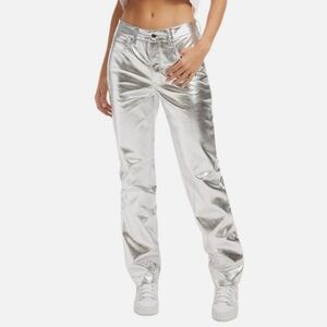 Good American Silver Good Icon Metallic Faux Leather Pants Size 4
